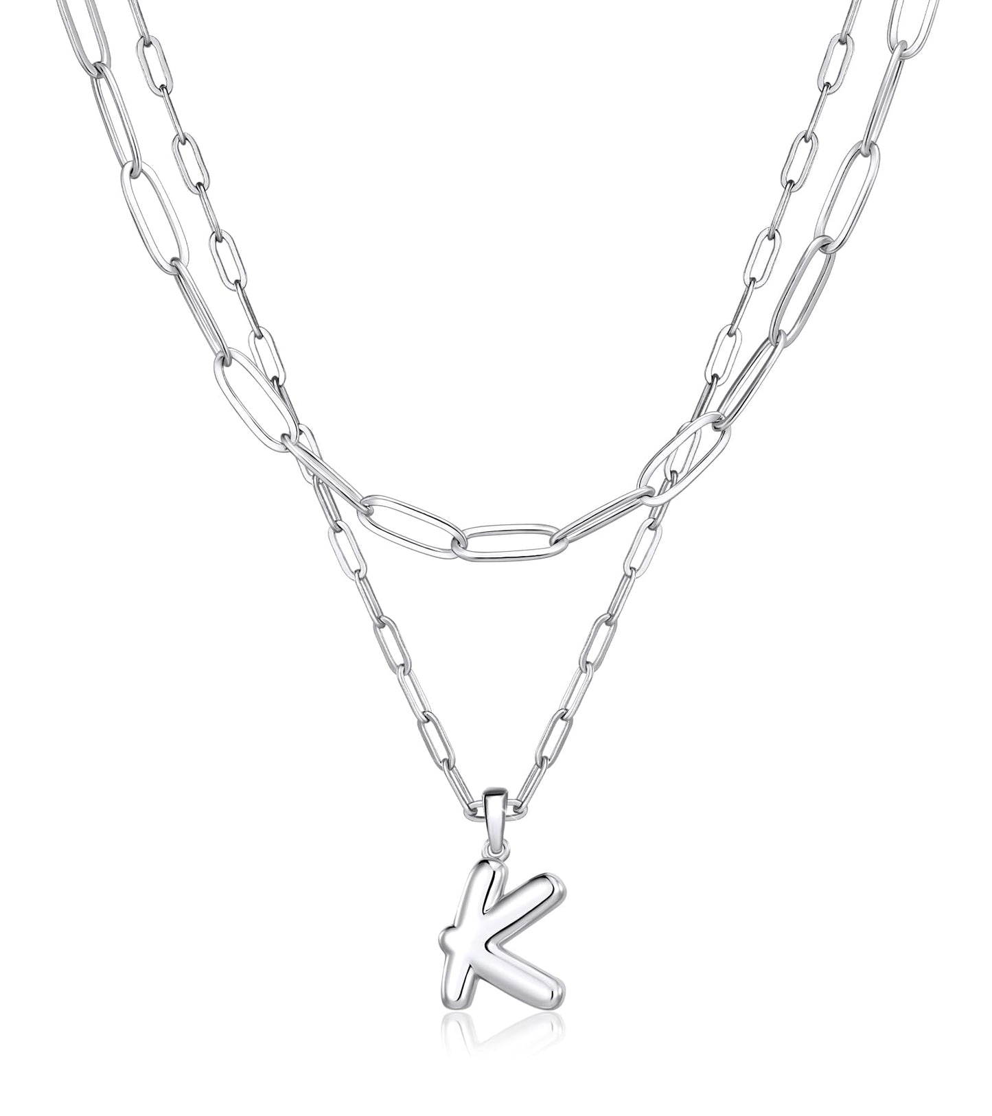 adoyi Silver Initial Necklace for Women 14k Gold Plated Layered Bubble Letter Necklaces Trendy Jewelry Chain Name K Pendant Necklace Stack Birthday Valentines Gifts