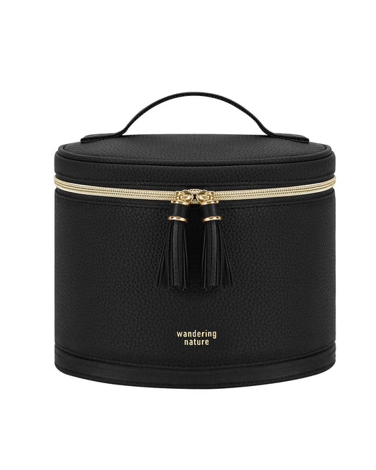 Wandering Nature Travel Makeup Bag for Women, Structured Vanity Case with Wipe-Clean EVA Interior & Removable Divider, Brush Loops, Fold-Flat PU Leather Makeup Case with Handle