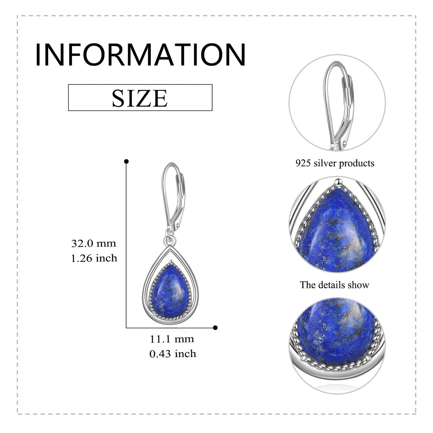 VONALA Lapis Lazuli Dangle Earrings 925 Sterling Silver Lapis Teardrop Leverback Earrings Jewelry Gifts for Women
