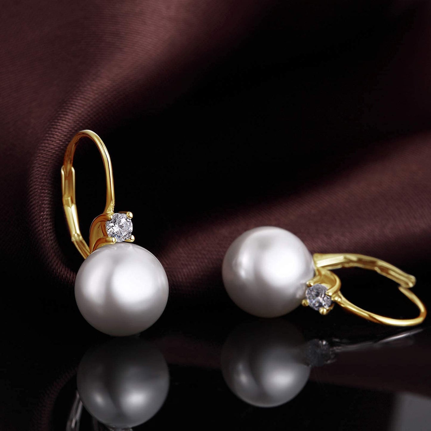 Jiahanzb Pearl Earrings Dangle for Women 925 Sterling Silver Cubic Zirconia Leverback Earring