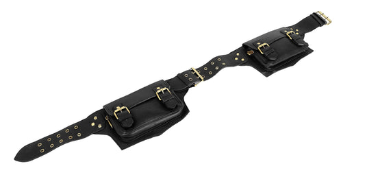 Mens Boys Vintage Leather Messenger Belt Sling Leather Utility Pouch Fanny Pack Messenger Waist Belt Gift for Men & Women (Black)