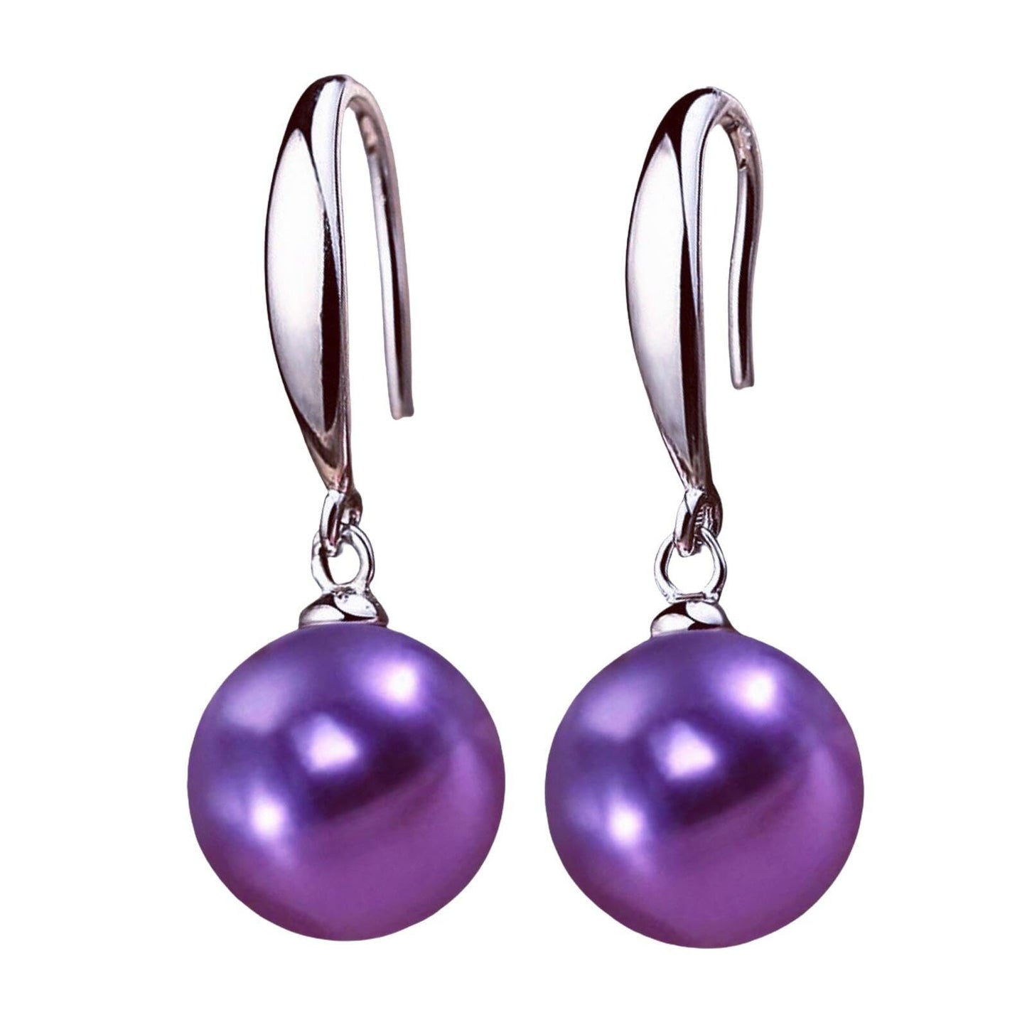 12mm Natural Ocean Pearl Freshwater Cultured Colorful Simulated Beads Drop Dangle Earrings Elegant Birthday Wedding Party Costume Prom Statement Jewelry for Women-purple