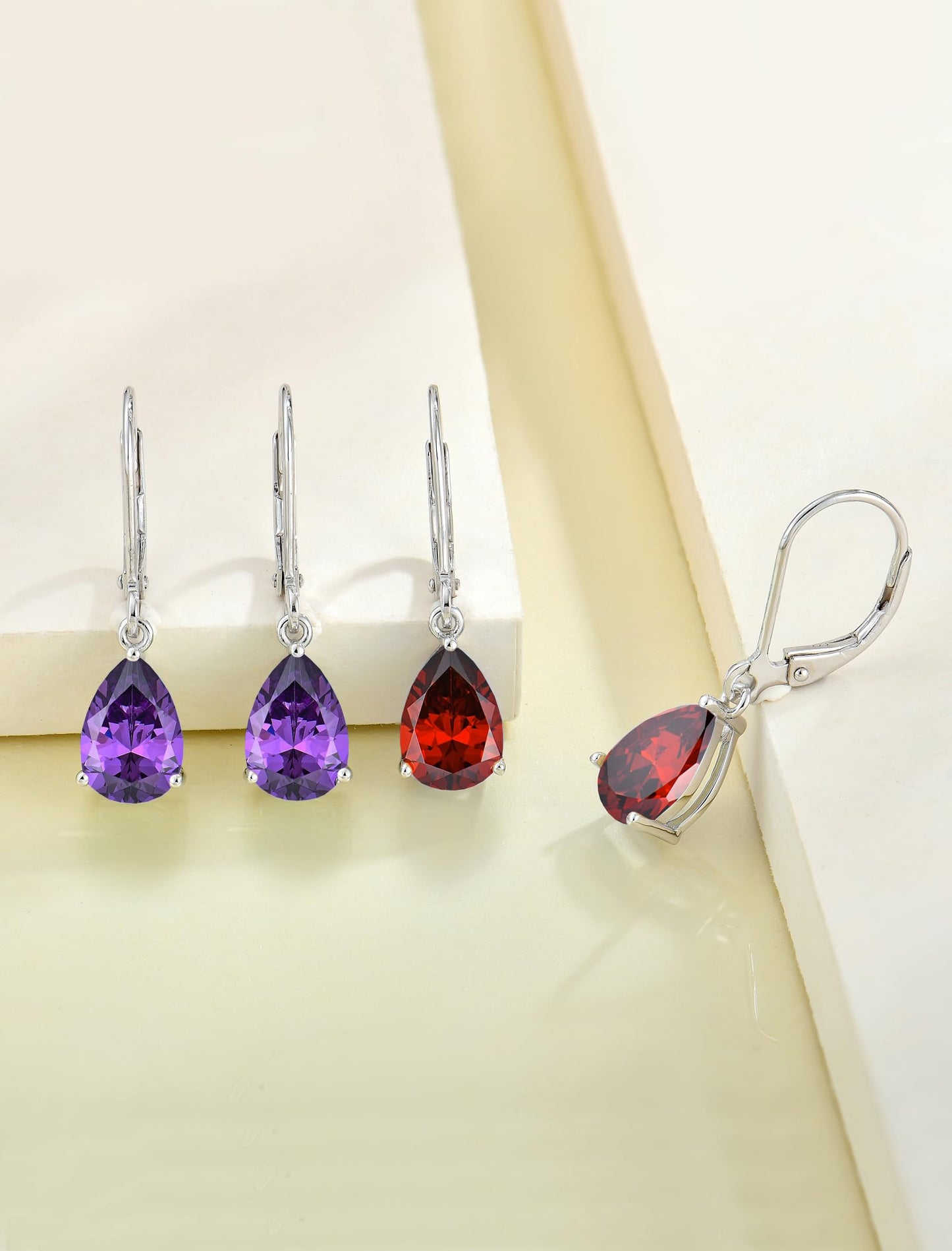 YL 925 Sterling Silver Teardrop Dangle Drop Earrings for Women 7x10 MM Solitaire Created Garnet Leverback Jewelry