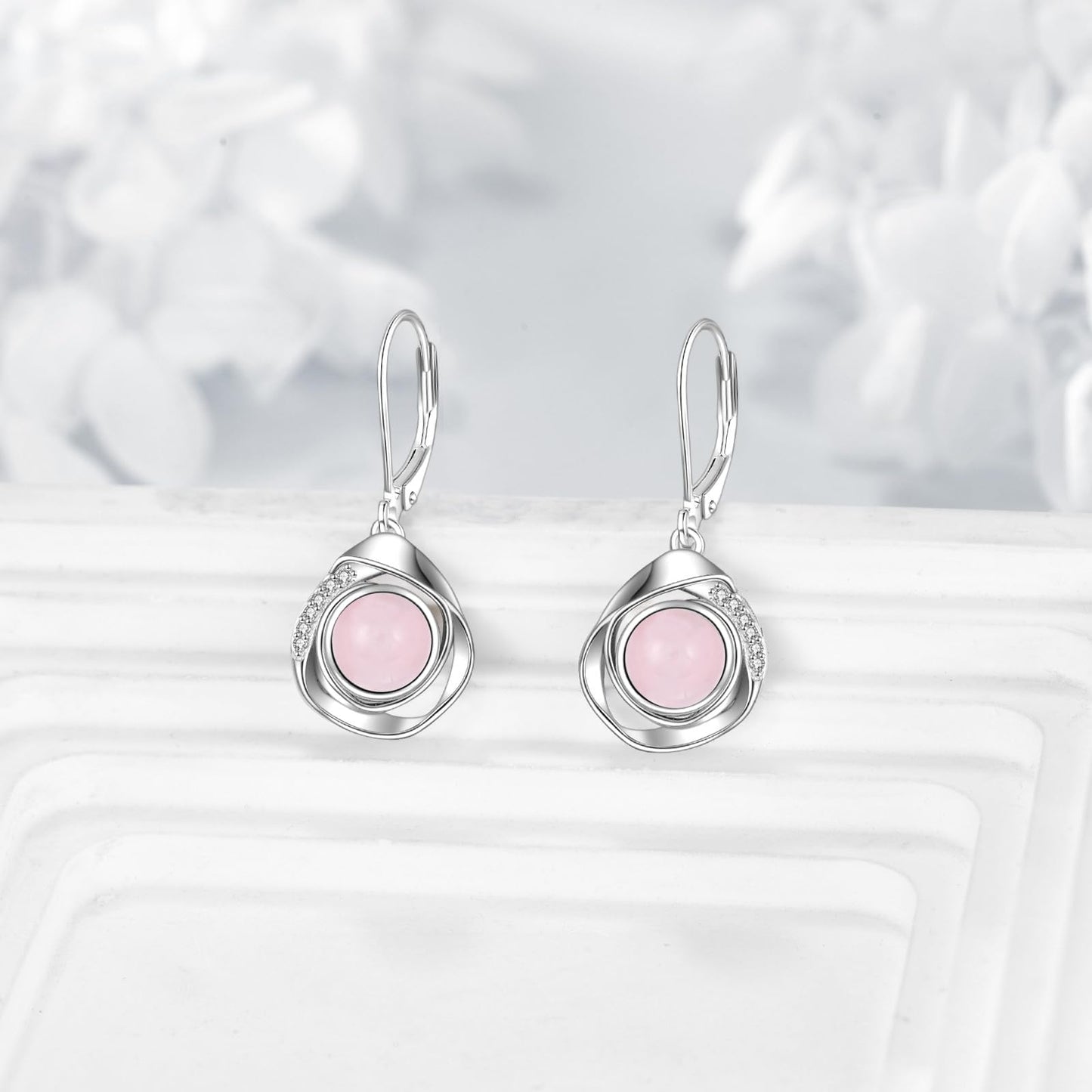 925 Sterling Silver Rose Quartz Leverback Earrings Dangle Drop Jewelry Gifts for Women (Rose quartz)