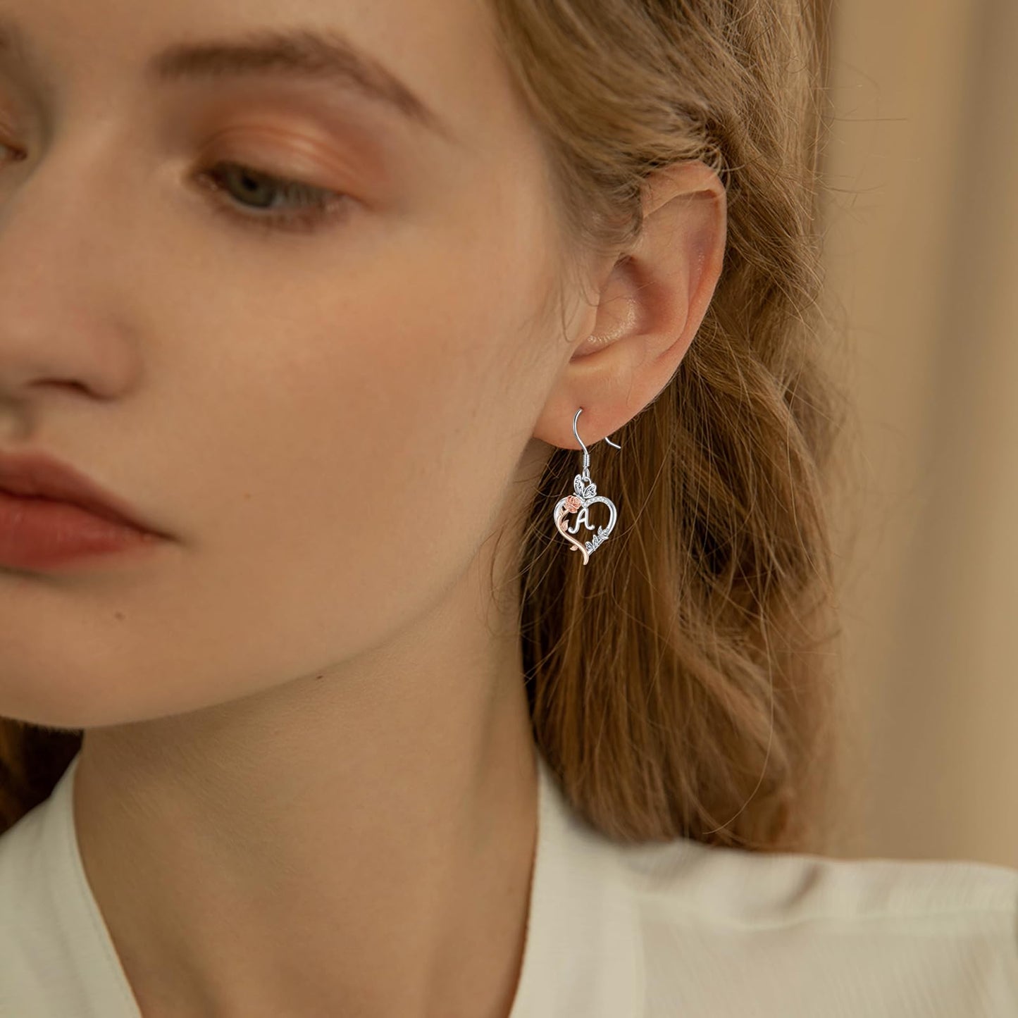TOUPOP Rose Heart Initial Earrings Sterling Silver Butterfly Earring Initial A Letter Drop Dangle Earrings Jewelry Anniversary Birthday Mothers Day Gifts for Women Mom Wife Girlfriend Her
