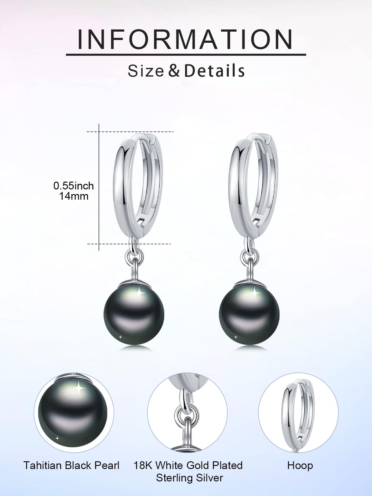 KANNSOAR 925 Sterling Silver Tahitian Black Pearl Earrings 18K White Gold Plated Black Pearl Hoop Dangle Earrings Jewelry Gift for Women Wife Mom