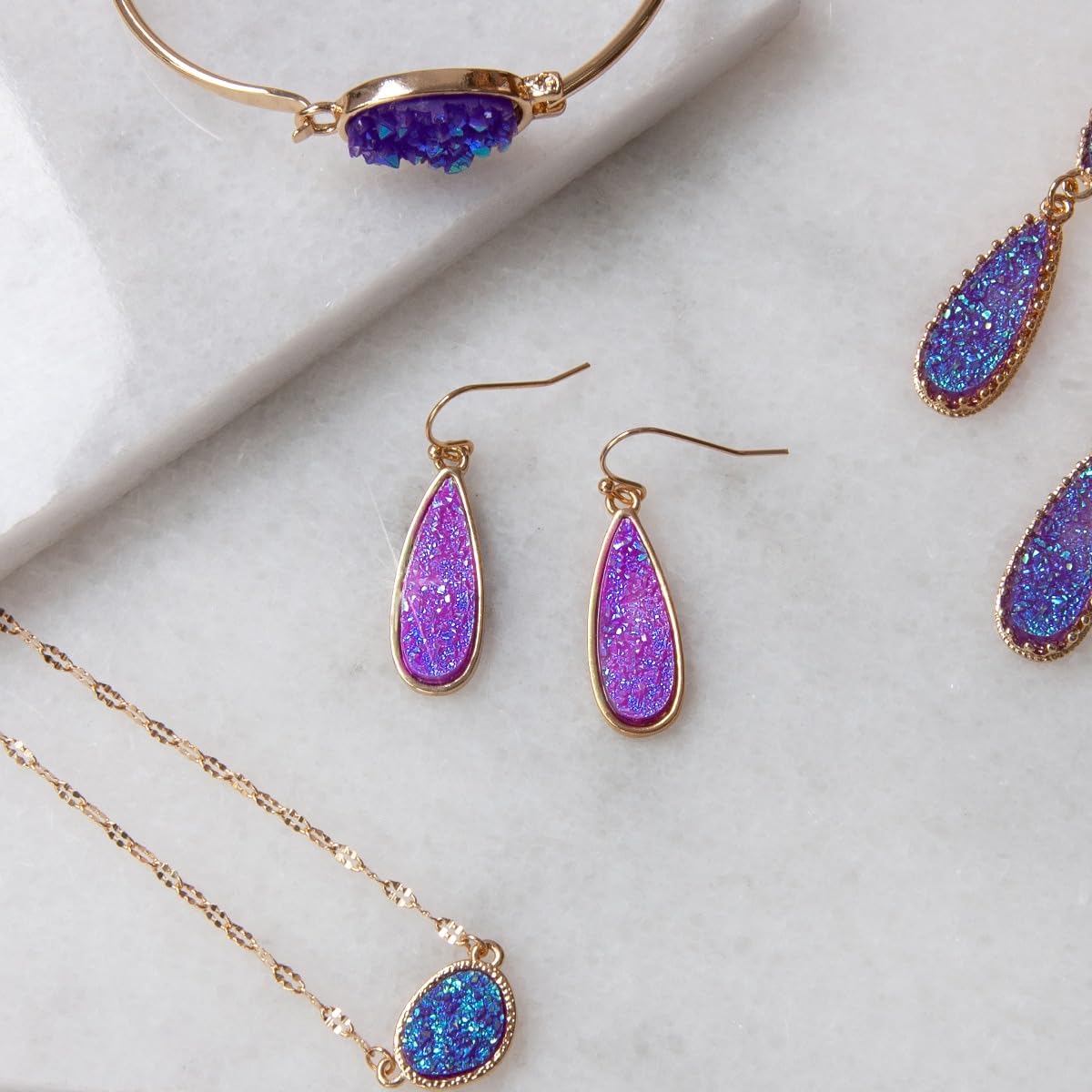 Purple Earrings for Women Dangling - Lilac Earrings for Women, Boho Lavender Glitter Sparkly Teardrop Simulated Druzy Dangles, Bohemian Long Tear Drop Dangles, Statement Simulated Amethyst Jewelry