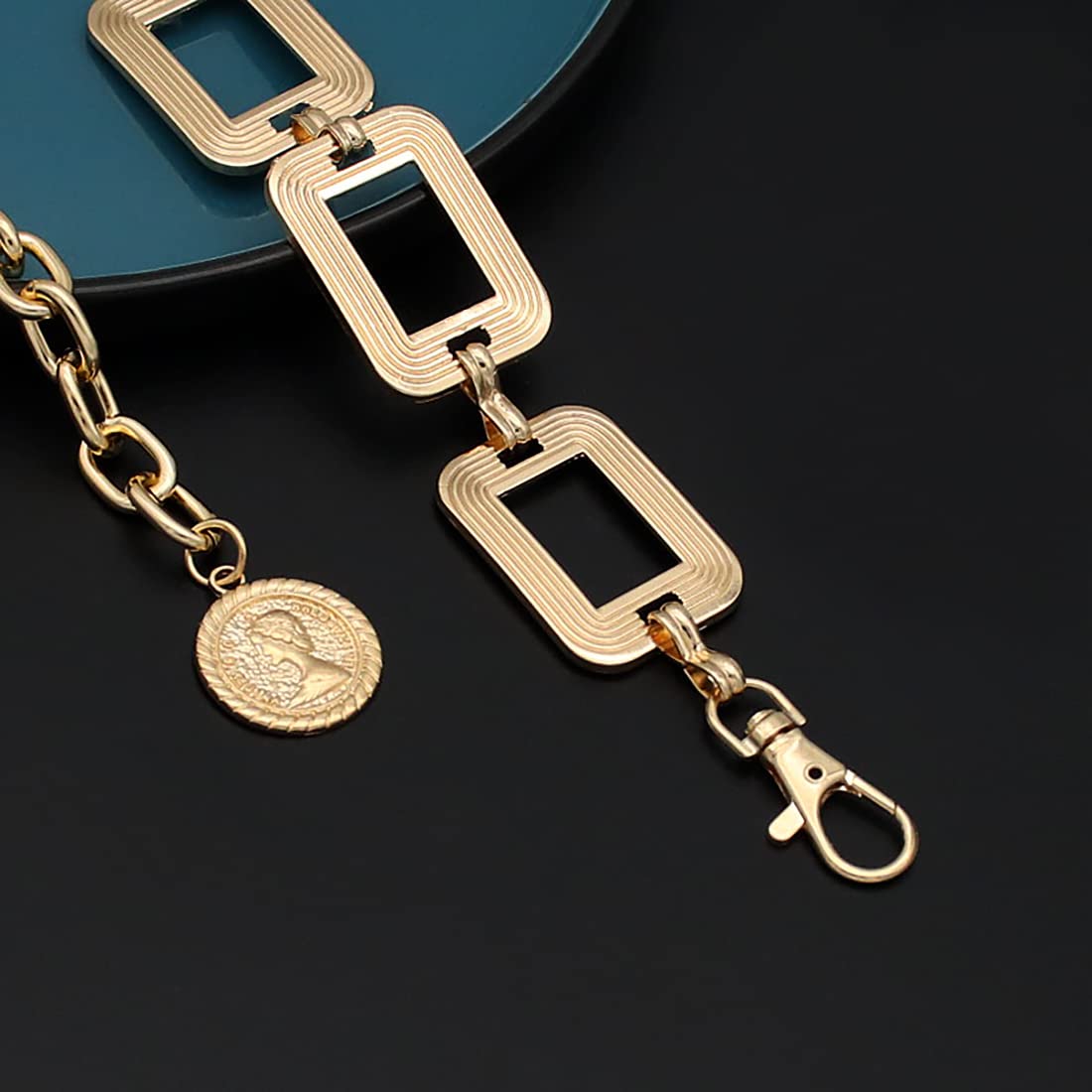 HIQUACC Metal Square Waist Chain for Women Square Body Link Belt for Dresses (219-Gold S)