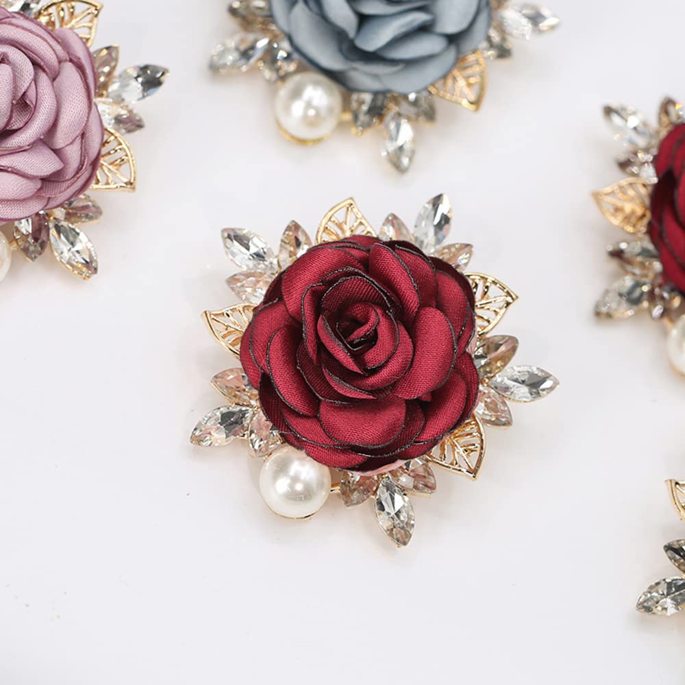 Elegant Rose Flower Brooch Pin for Women Men Wedding Party Gentleman's Essentials Handmade Imitation Crystal Pearl Fabric Flowers Lapel Pin Dress Suit Accessories Boutonniere Ideas Gift (Red)