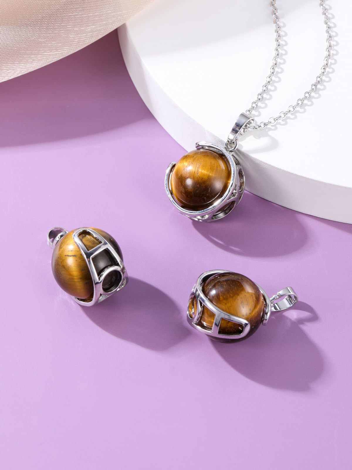 Top Plaza Tiger Eye Stone Healing Crystal Necklace Round Ball Rotating Natural Gemstone Pendant Necklace for Women Energy Jewelry Christmas Gifts