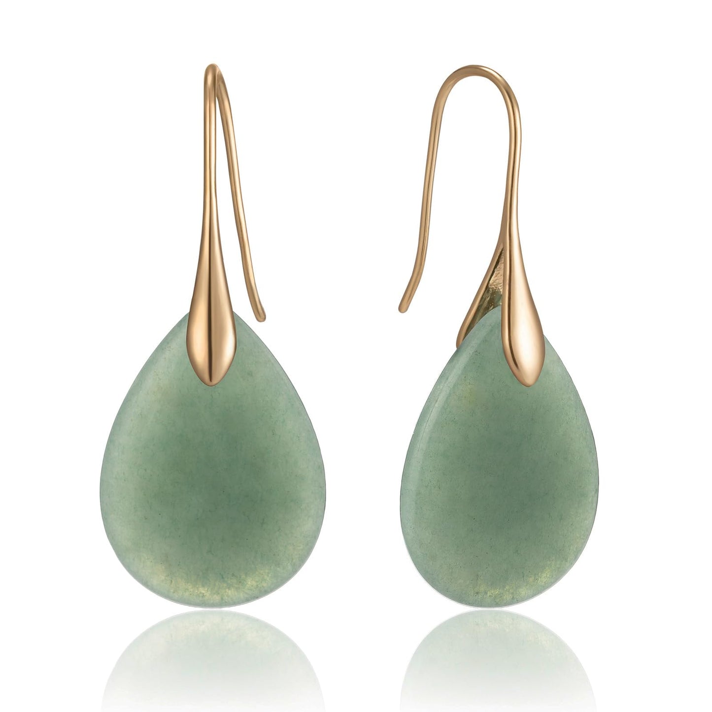 SELOVO Green Aventurine Stone Teardrop Dangle Drop Fishhook Earrings Gold Tone