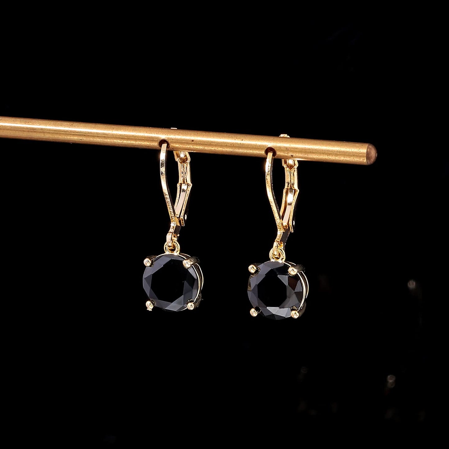 CiNily Leverback Dangle Earrings Created Black Crystal Drop Earrings 14K Gold Plated Jewelry for Women 8 mm