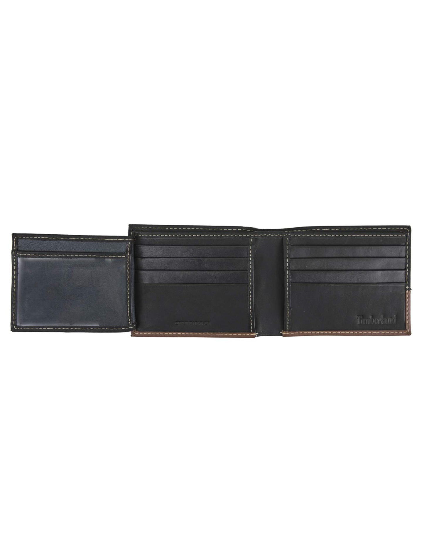 Timberland Men's Leather Passcase Bifold Wallet Hybrid, Black/Cognac, One Size
