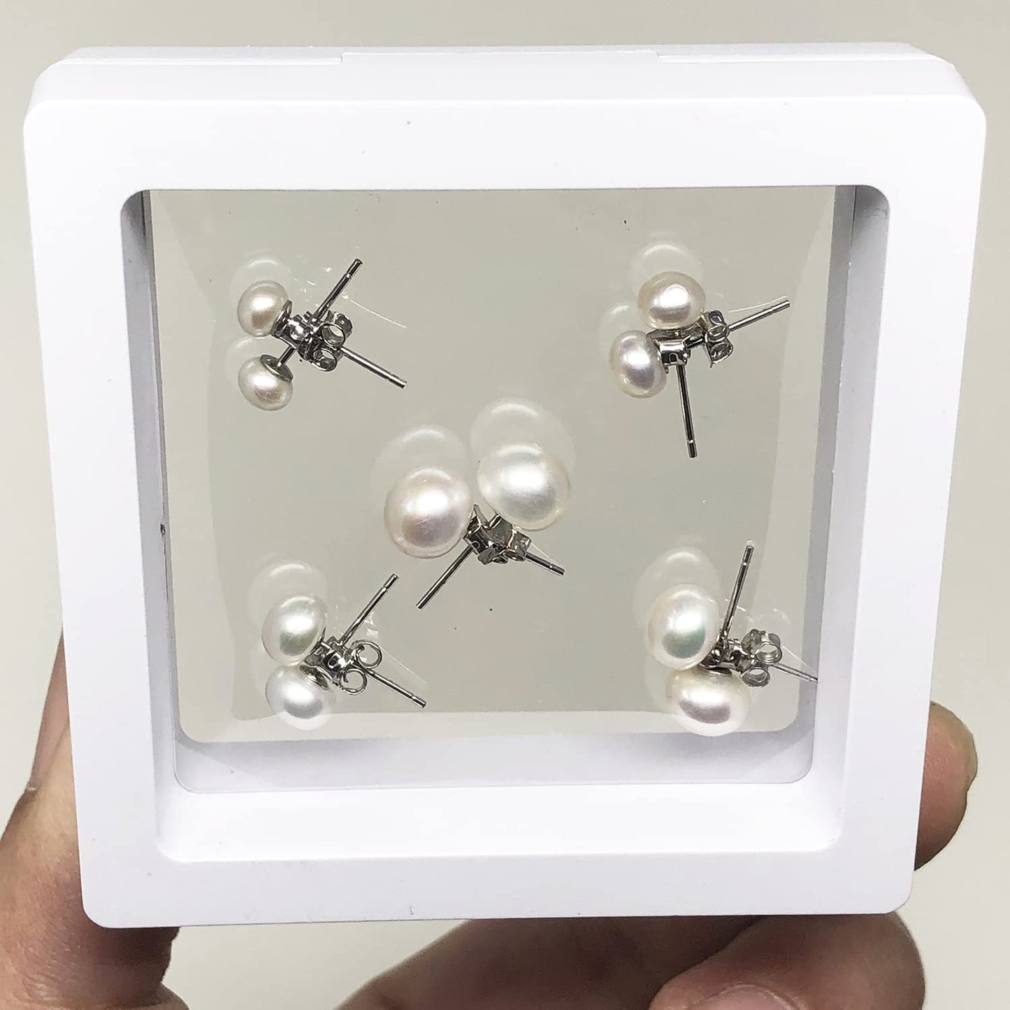 Alevel 4-8mm Freshwater Cultured White Pearl, 925 Sterling Silver Stud Earrings 5 Sets, Women Gifts