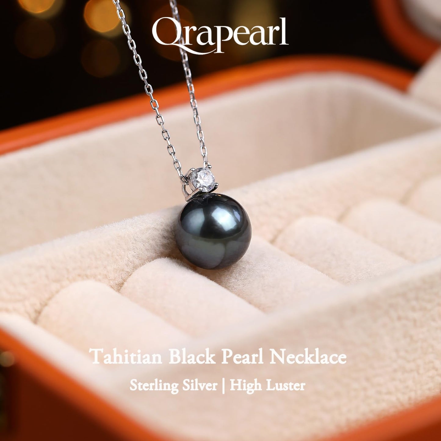 Tahitian Black Pearl Silver Necklace AAA+ Natural Pearl Necklace Gift for Women Necklace Birthday Christmas Mothers Day Gift for Girlfriend Wife Black Pearl Pendant Silver Necklace