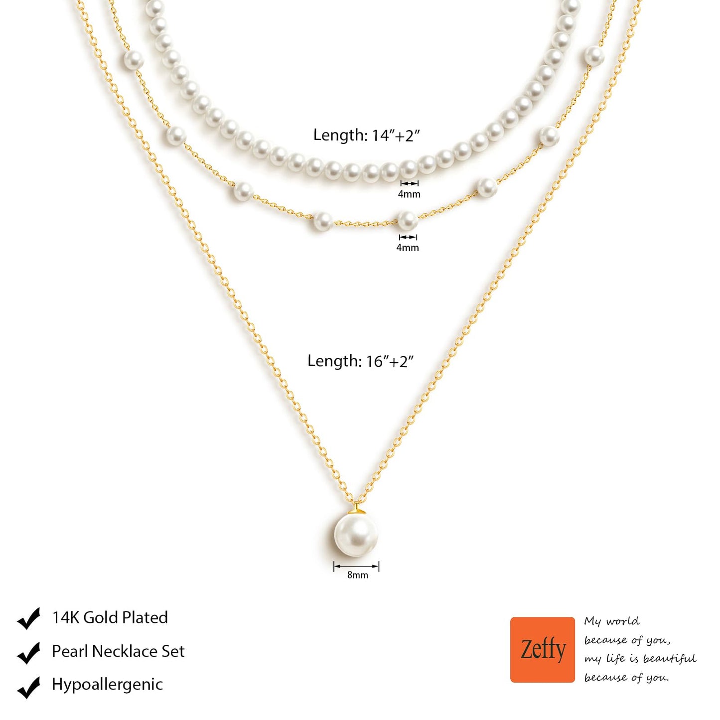 Zeffy Layered Gold Pearl Necklaces for Women 14K Gold Plated Dainty Layered Tiny Single Pearl Choker Trendy Cute Gold Necklace Stack Wedding Jewelry Sets for Women Bridesmaid Gifts