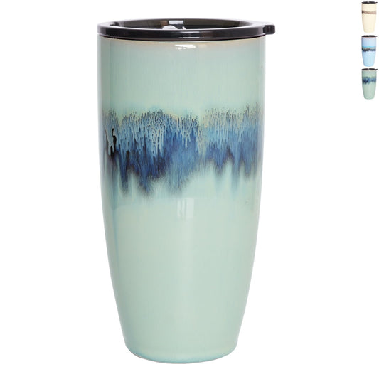 Bosmarlin Ceramic Travel Coffee Cup with Lid, 21 oz, Portable Coffee Mug for Car Cup Holder, Microwave Safe, Reactive Glaze (Forest Green)
