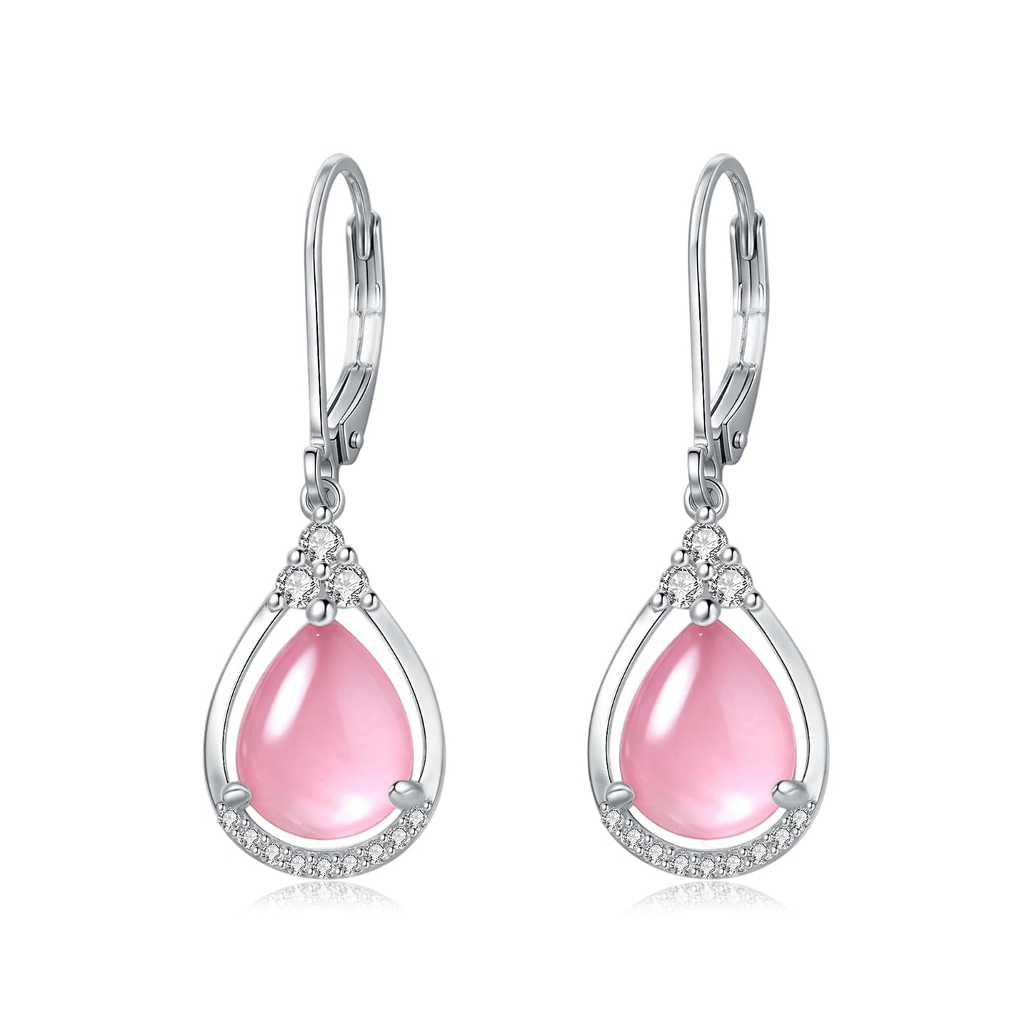 Pink Earrings Sterling Silver Opal Leverback Teardrop Dangles Jewelry Christmas Gifts for Women