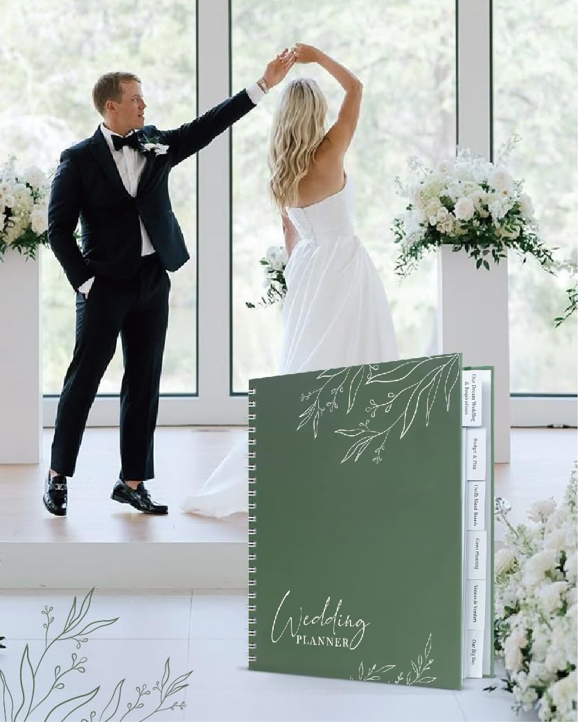WeddingGiftsWedding Wedding Planner for Bride,Wedding Planning Book and Organizer,Wedding Binder Book with Pockets,Perfect Engagement Gifts for Newly Enaged Couples (Sage Green)