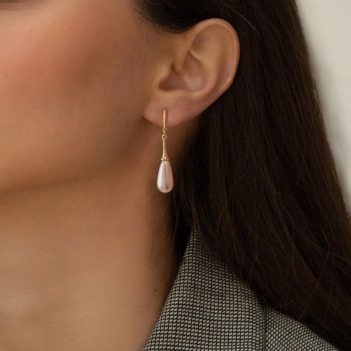 PRTGL Pearl Earrings: 14k Gold-plated Teardrop Dainty Pearl Dangle Earrings for Women