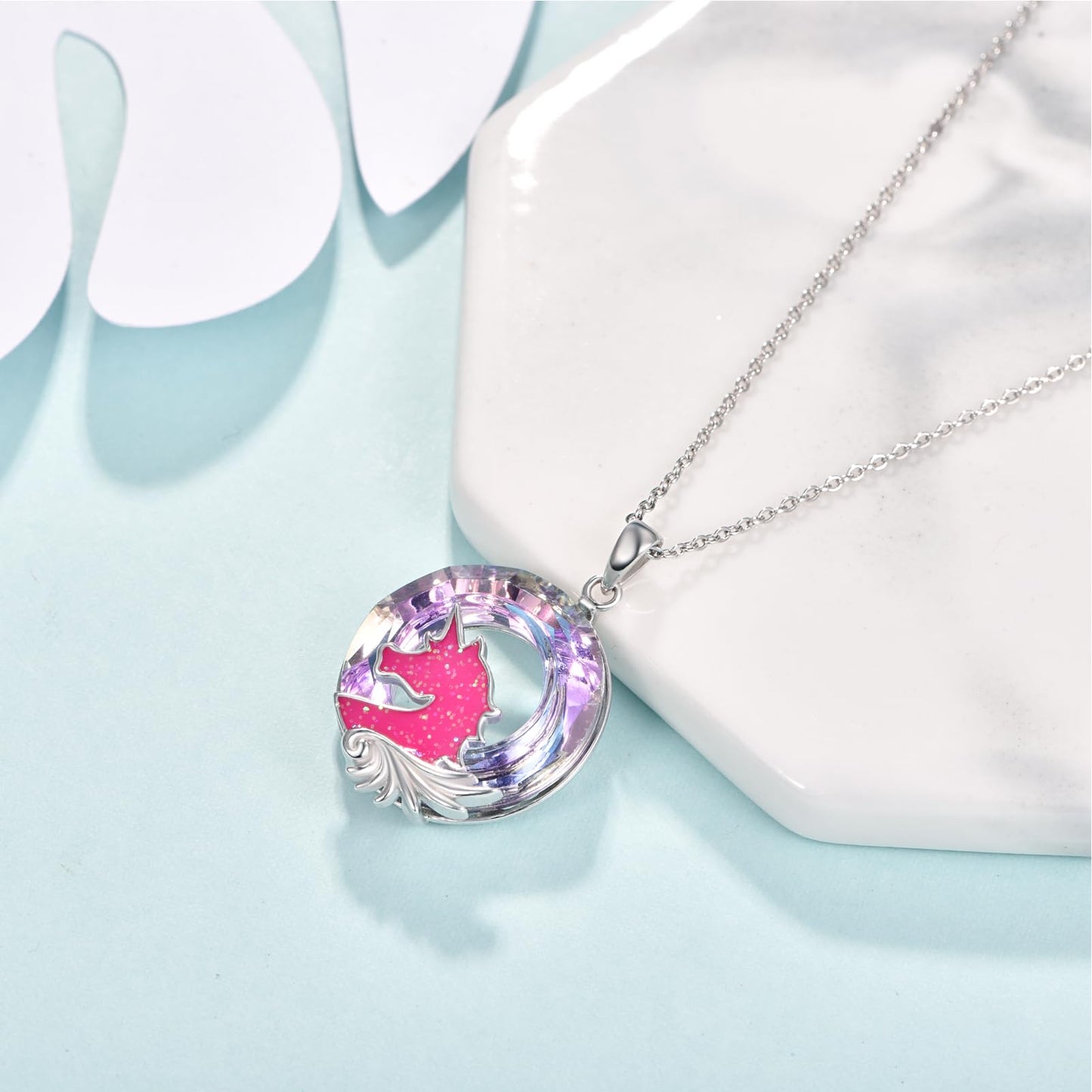 AENEAS Unicorn Necklace 925 Sterling Silver Pink Unicorn Pendant Necklace with Crystal Jewelry Gifts for Women Prime