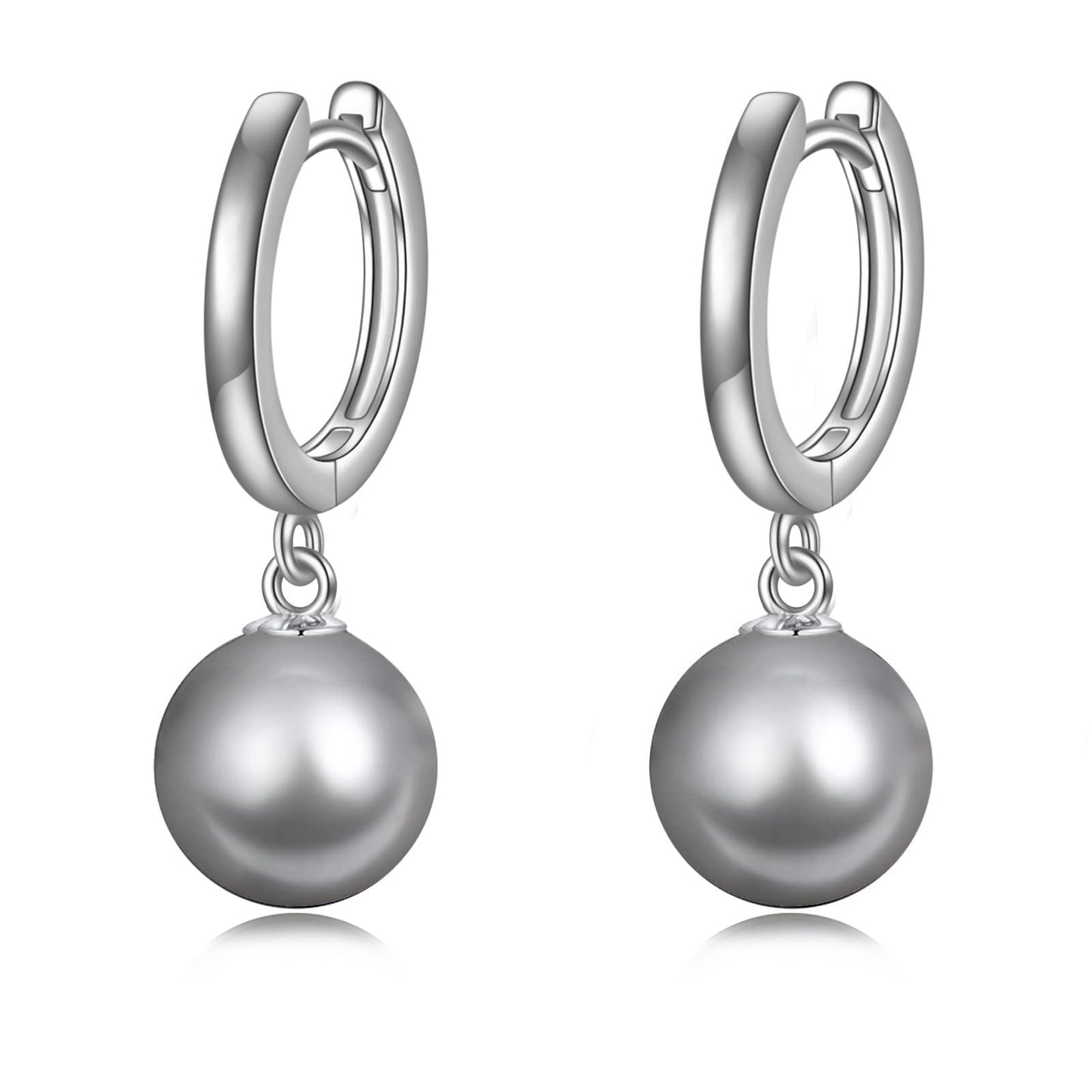 925 Sterling Silver Black Pearl Hoop Earrings Dangle Drop Jewelry Gifts for Women (Grey Pearl)