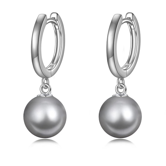925 Sterling Silver Black Pearl Hoop Earrings Dangle Drop Jewelry Gifts for Women (Grey Pearl)