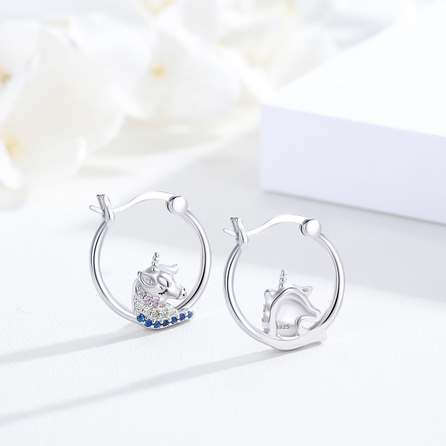 JUSTKIDSTOY Unicorn Earrings for Women Girls 925 Sterling Silver Hypoallergenic Hoop Earrings for Sensitive Ears Unicorn Jewelry Birthday Gifts for Daughter