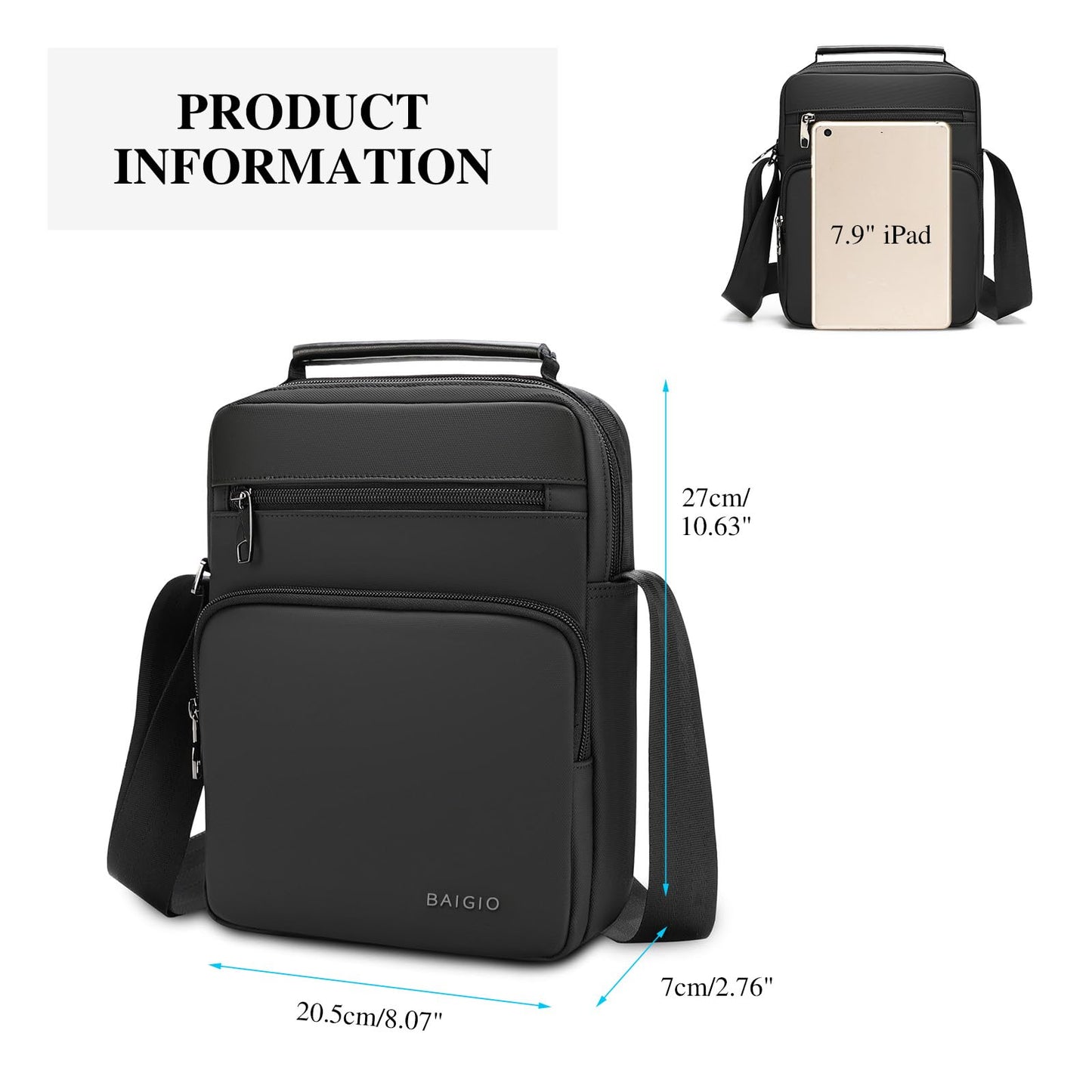 BAIGIO Men's Messenger Bag Shoulder Bags Crossbody Travel Bag Casual Sling Pack Man Purse Handbag for Work Business