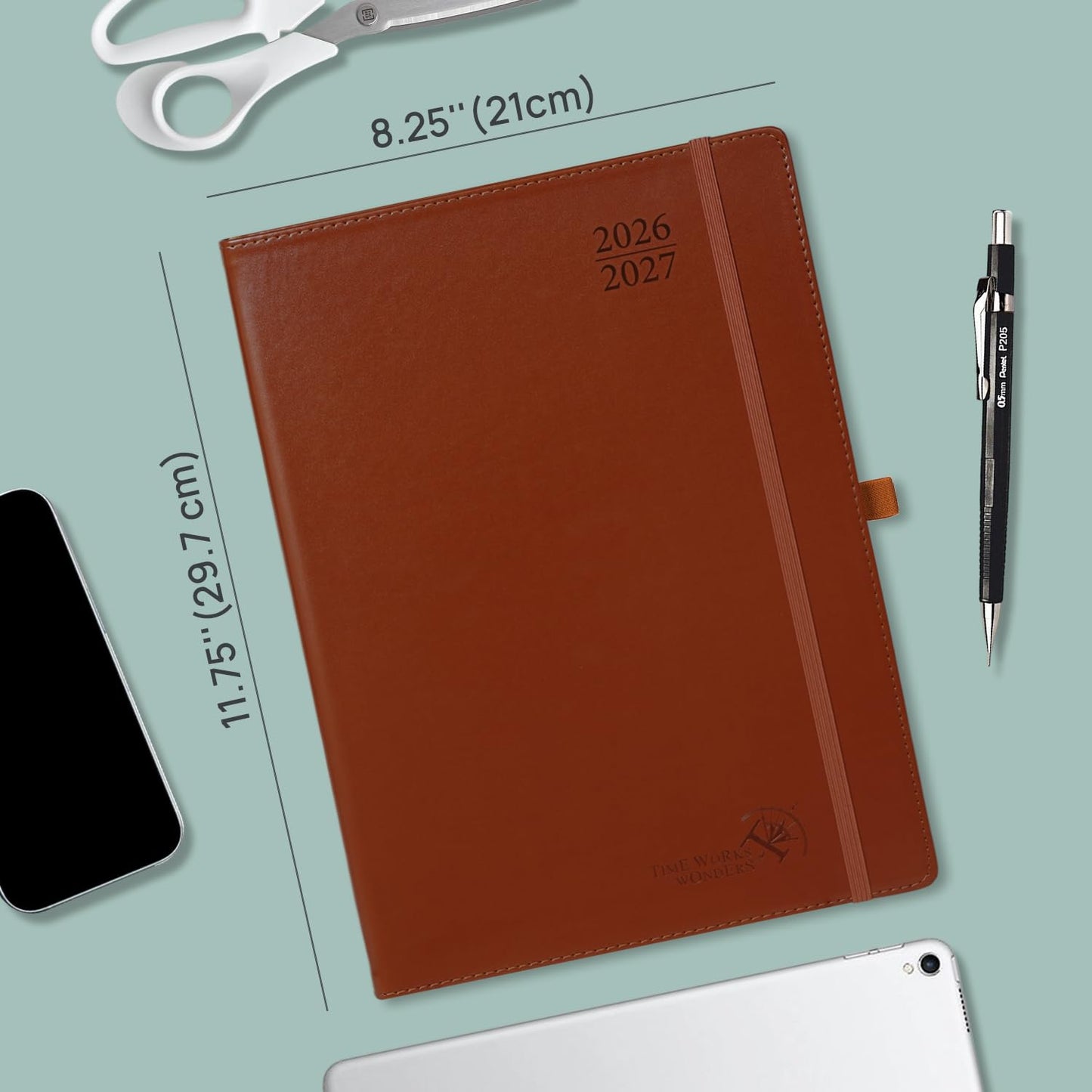 POPRUN Planner 2026-2027, Weekly And Monthly Planner (A4 Size 8.25" x 11.75"), 15-Minute Hourly Planner & Appointment Book (Jul 2026 - Jun 2027), Monthly Tabs, Inner-pocket - Brown