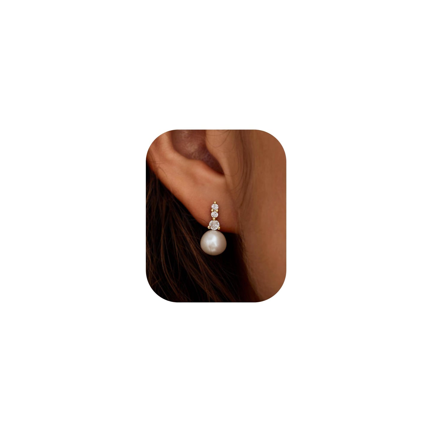 PRTGL Pearl Earrings - 14K Gold Plated Pearl Cubic Zirconia Drop Wedding Earrings for Bridal Bridesmaid Women