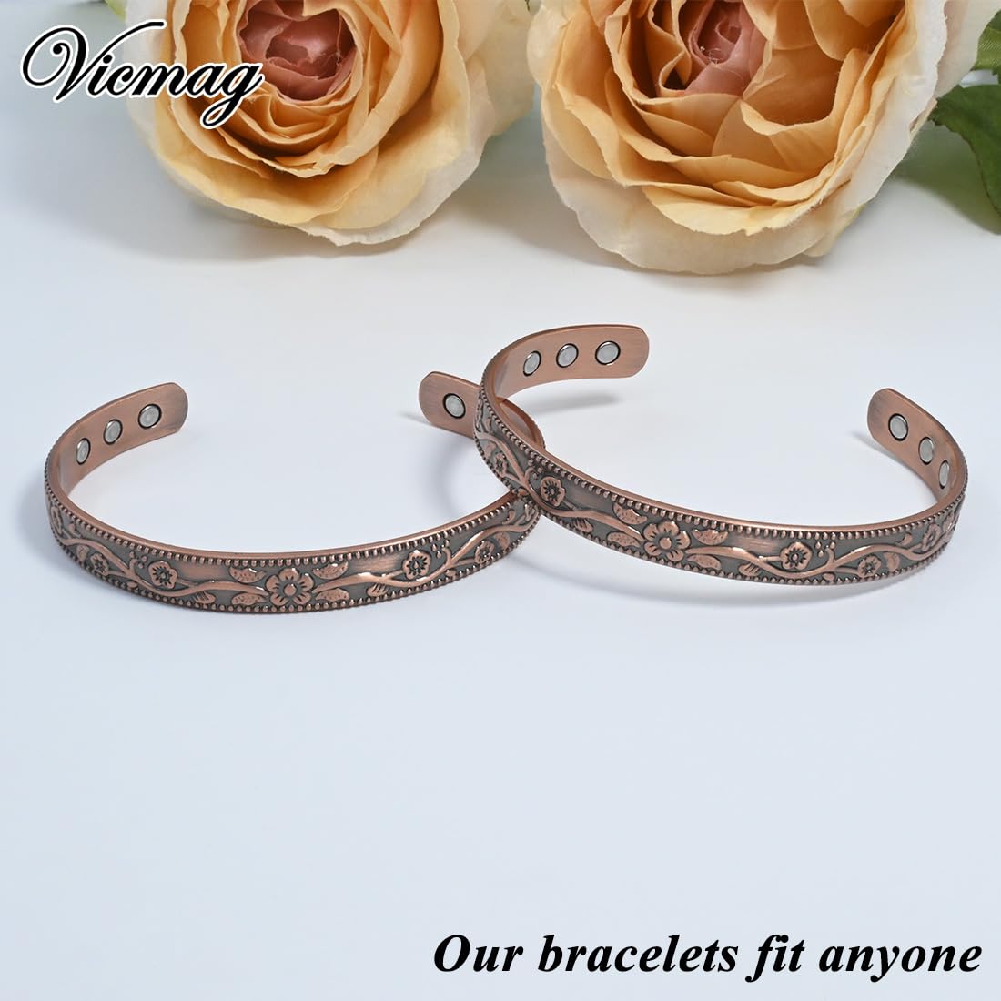 Vicmag Copper Magnetic Bracelet for Women and Men Ultra Strength Magnets 99.9% Pure Copper Strong Magnets Jewelry Gift Adjustable Length
