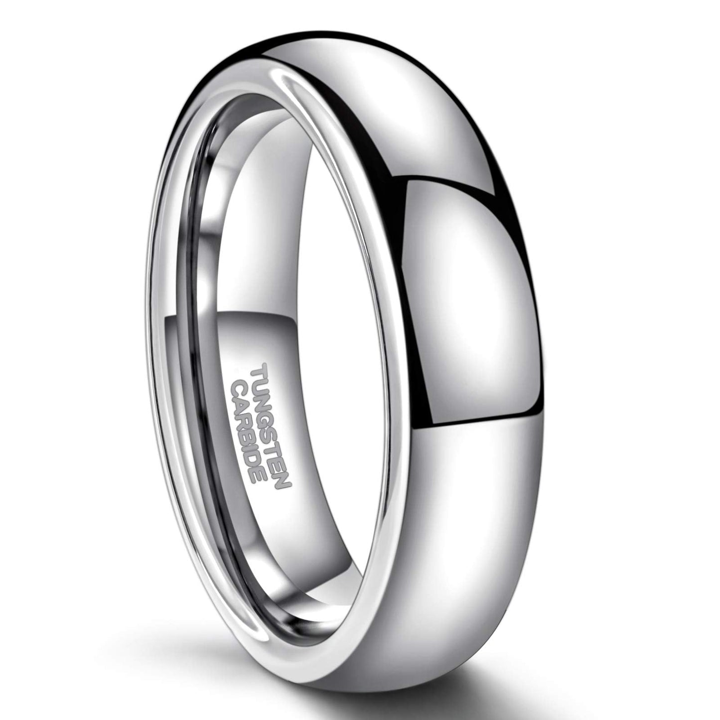 Greenpod 6mm Silver Tungsten Carbide Ring for Men Women Wedding Band High Polished Shiny Domed Comfort Fit Size 6.5