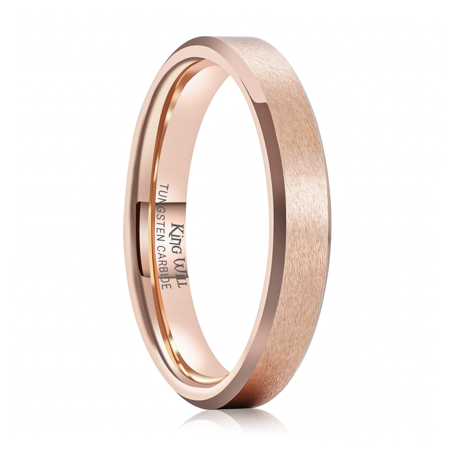 King Will Rose Gold Basic Tungsten Rings For Men Women 4mm Wedding Band Polished Edge Brushed Matte Promise Ring Comfort Fit, size 7