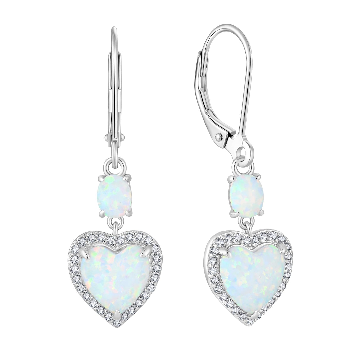 FYNSBLE White Opal Earrings for Women Sterling Silver Heart Opal Leverback Earrings Hypoallergenic Jewelry for Women
