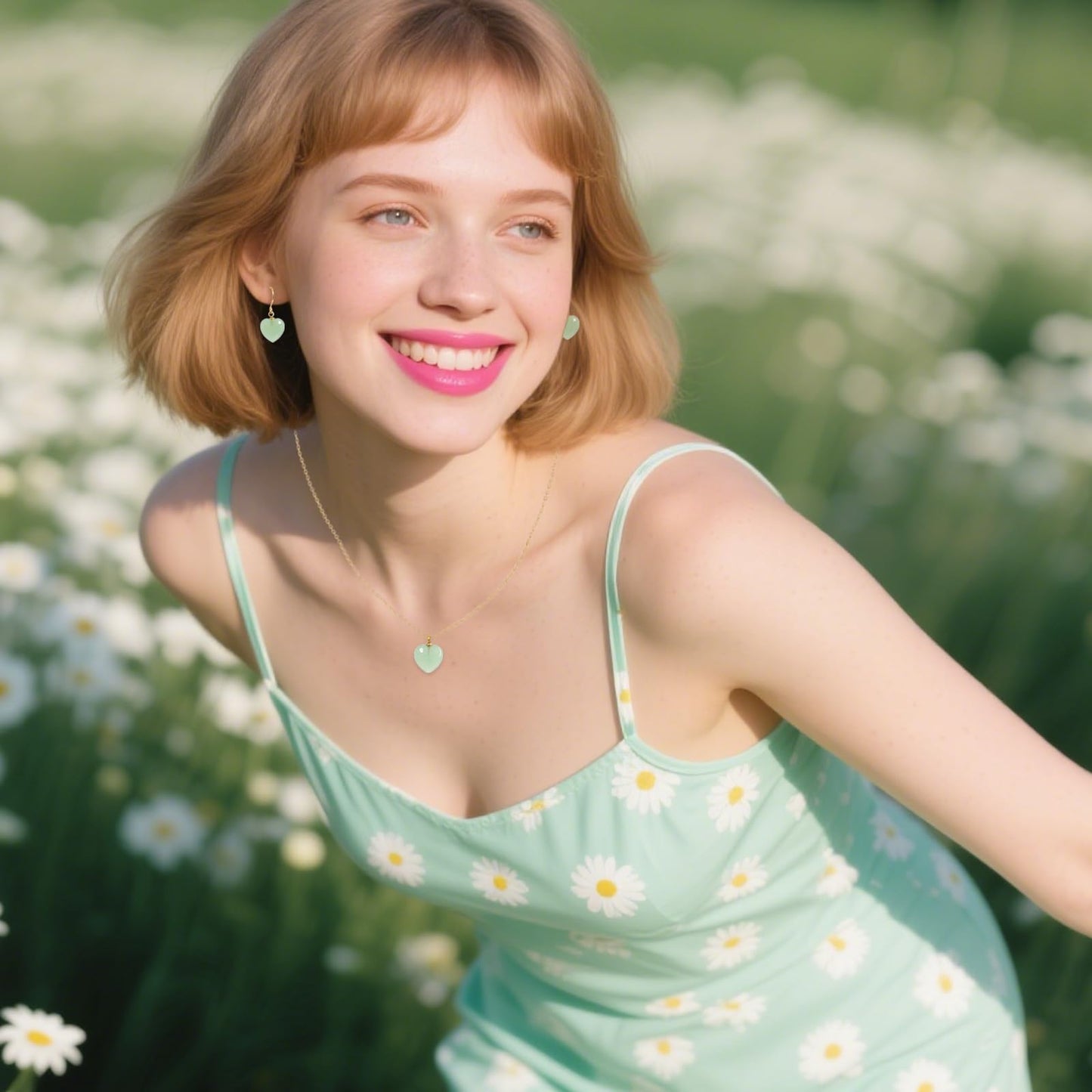TaYolnFaSo Natural Heart Green Aventurine Jewelry Set for Women 18K Gold Plated Dainty Cute Green Aventurine Earrings and Necklace Set Birthday Gifts