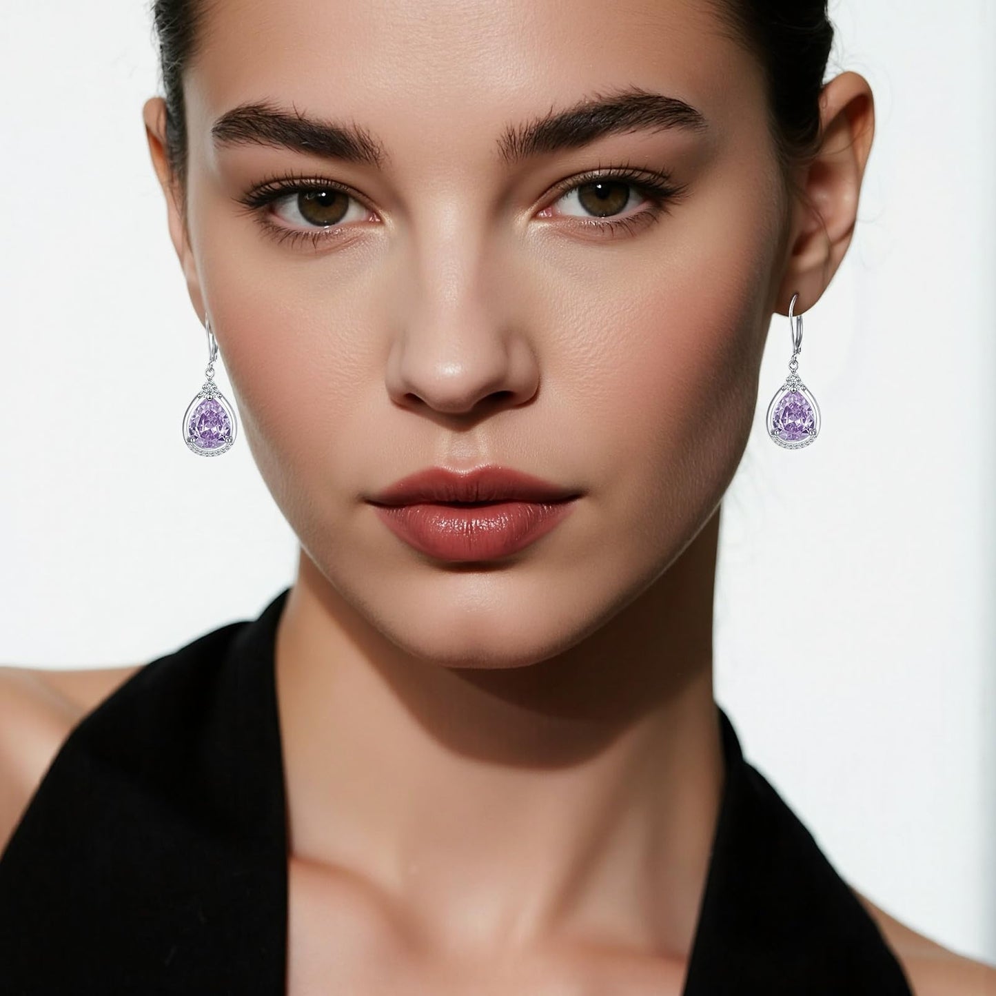 Purple Stone Earrings Sterling Silver June Birthstone Teardrop Dangles Jewelry Wedding Engagement Christmas Gifts for Women Her Wife Fiancée