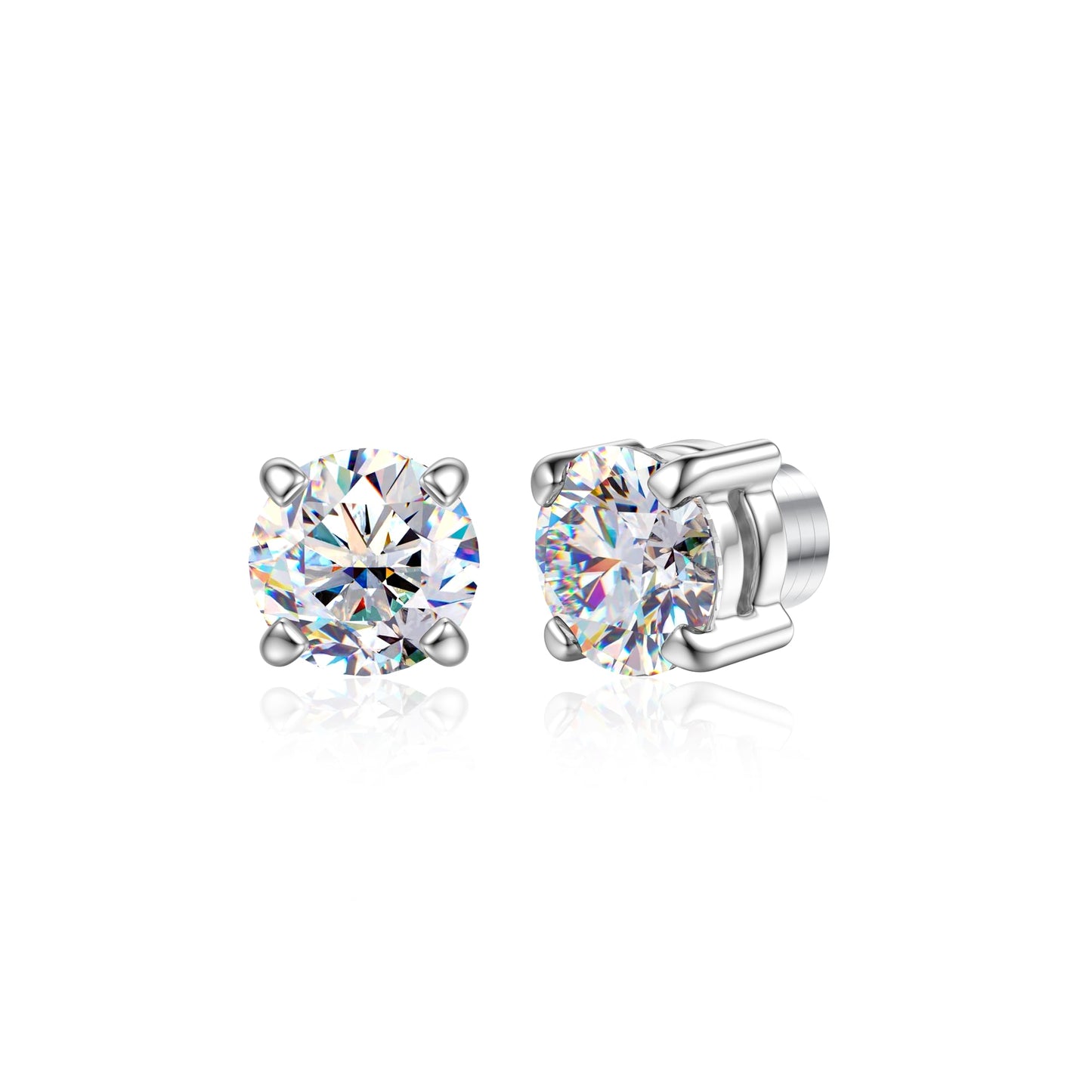 GEMQUEEN Moissanite Magnetic Earrings for Men Women : 18K White Gold Plated Hypoallergenic Stainless Steel Non Piercing Clip on Fake Earrings Studs Dainty 4 Prong Moissanite Earring D Color VVS1 5MM