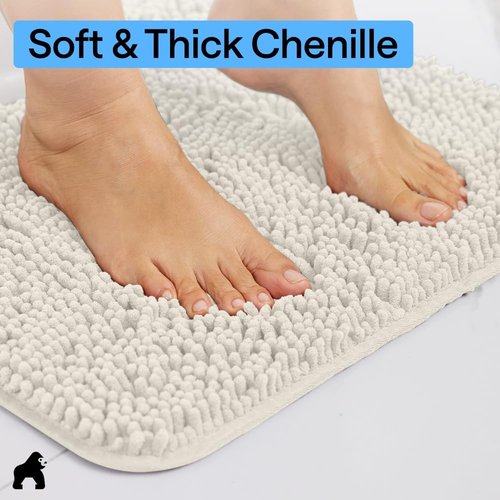 GORILLA GRIP Bath Rug Mat - Soft Absorbent Chenille | Quick-Dry Microfiber 48x24 Ivory Cream