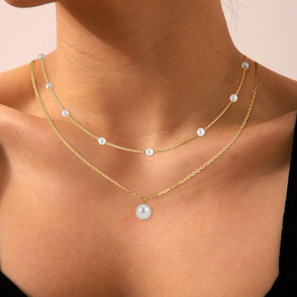 JELLYSEE Gold Necklaces for Women - 14K Gold Plated Layering Necklaces Trendy Circle Paperclip Chain Pendant Choker Necklace, Simple Diamond Cross Bow Jewelry Set Gifts for Women