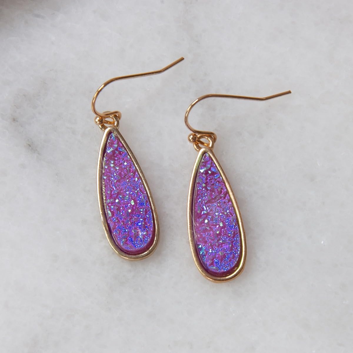 Purple Earrings for Women Dangling - Lilac Earrings for Women, Boho Lavender Glitter Sparkly Teardrop Simulated Druzy Dangles, Bohemian Long Tear Drop Dangles, Statement Simulated Amethyst Jewelry