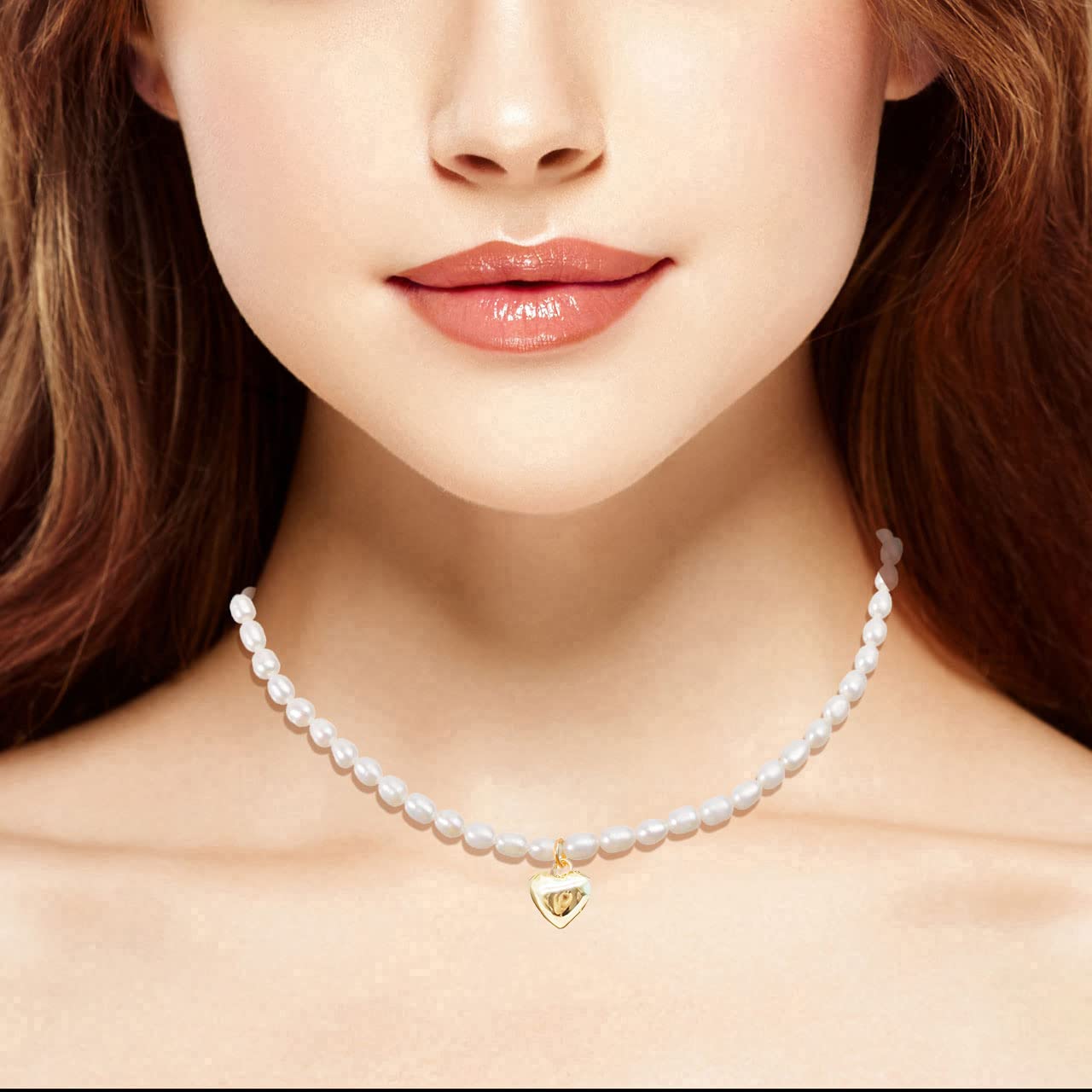 wgoud Natural Freshwater Pearl Choker Necklace for Women, Trendy 14K Gold Plated Handmade Pearl Necklaces Jewelry Gift (Necklace K)