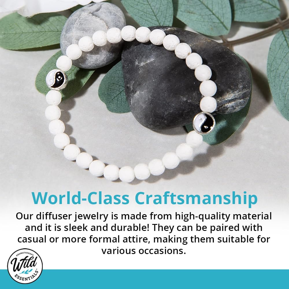 Wild Essentials Turquoise and Hematite Lava Stone Essential Oil Diffuser Bracelet, Expandable Elastic, Aromatherapy Jewelry Gift Set and 100% Pure Oils (Lavender, Lemongrass, Orange and Peppermint)