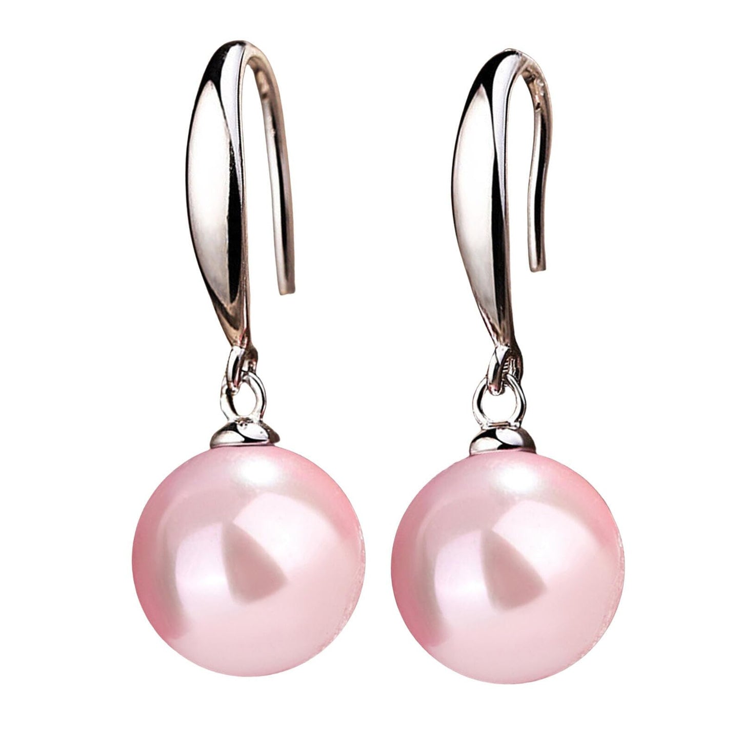 12mm Natural Ocean Pearl Freshwater Cultured Colorful Simulated Beads Drop Dangle Earrings Elegant Birthday Wedding Party Costume Prom Statement Jewelry for Women-pink