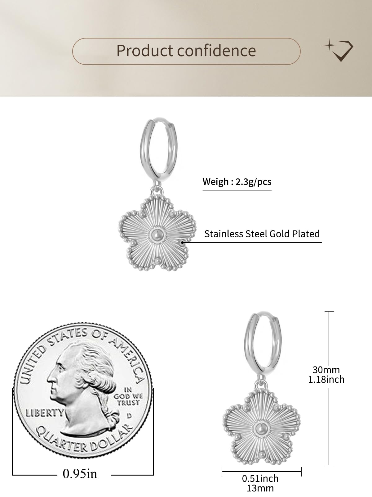 Gold Plated Five Leaf Clover Dangle Earrings for Women Lucky Flower Jewelry (Silver-White Gold Plated)