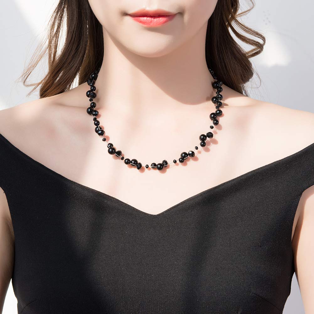 Short Beaded Turquoise Necklace For Women - Fashion Jewelry with Pearl and Crystal Bead, Birthday Gifts For Women (27-Black)