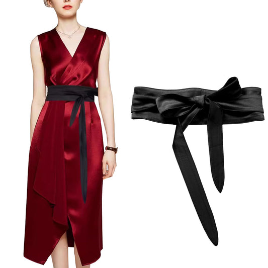 laelinggt Women's Wide Belt with Bouble loop dress Lace-up waist cover Obi Bowknot Cinch Wrap Around Wide Waistband Knotted Belt for Dress