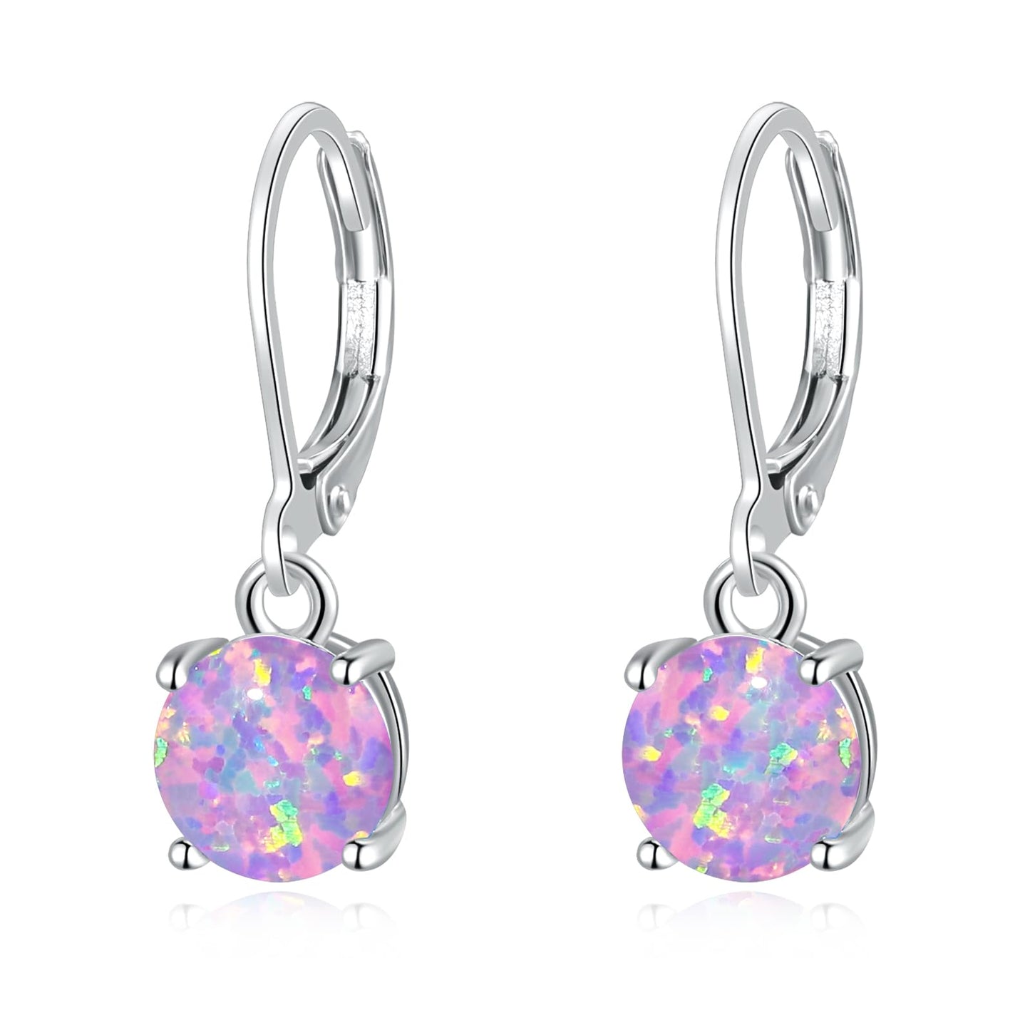CiNily Round-Cut Opal Dangle Earrings for Women Hypoallergenic Purple Fire Opal Rhodium Plated Leverback Gemstone Drop Earrings Jewelry Birthday