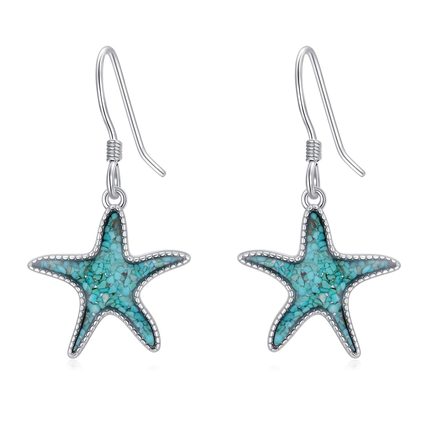 HPQQ Starfish Earrings 925 Sterling Silver Turquoise Starfish Dangle Earrings Ocean Beach Themed Jewelry Mother's Day Jewelry Gifts for Women