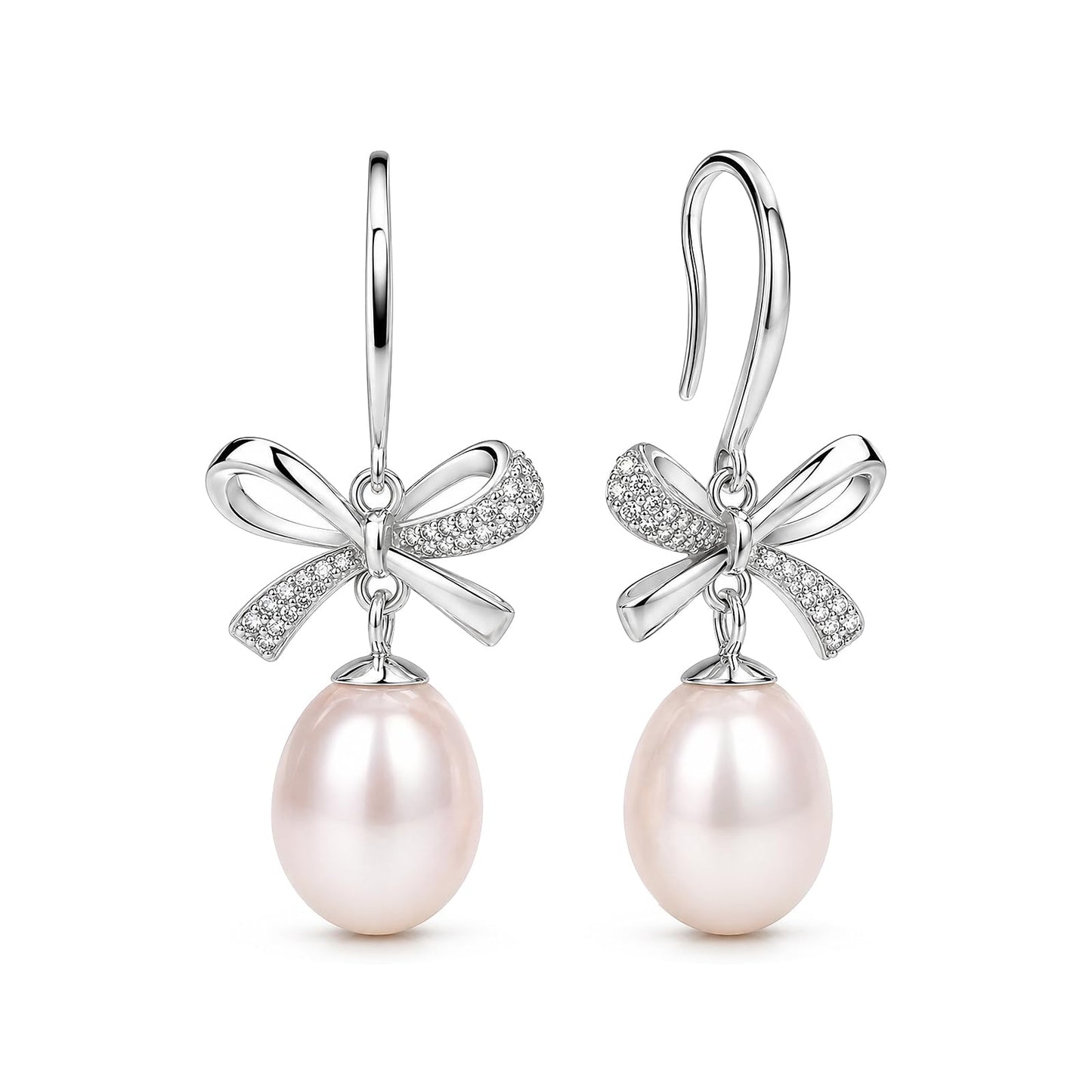 Pearl Drop Earrings for Women, Gold Plated & 925 Sterling Silver, Pink & White Dangle Earrings, Dainty Cute Elegant Bridal Wedding Gift for Her